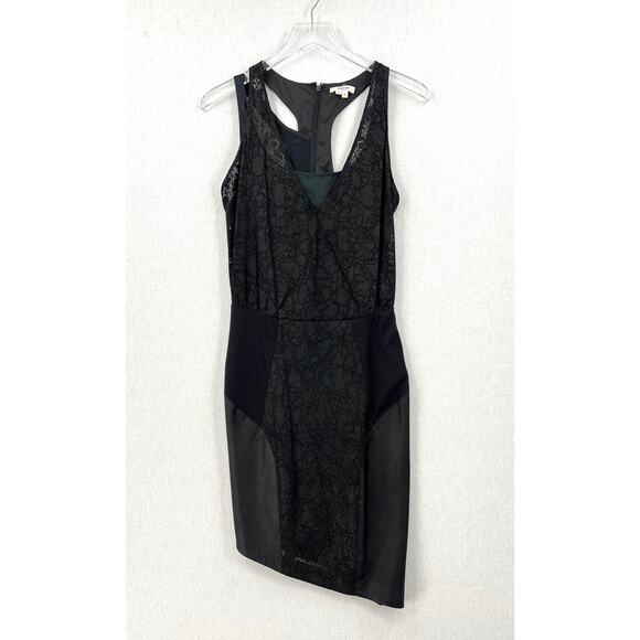 HELMUT LANG Laser Cut Leather  Dress Womens 4 Black Rock Lace Perforated Racer - Picture 1 of 12